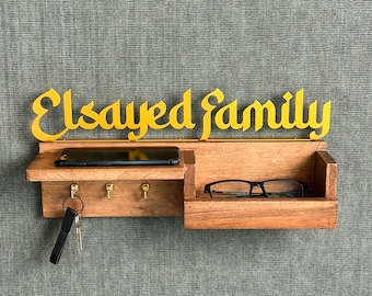 Family Key Holder for Wall Solid Walnut Key Rack Entryway Mail and  Key Organizer Key Hanger With Shelf