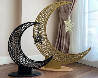Crescent Moon with Star Ramadan Decoration Metal Islamic Home Decor Eid Tree Muslim Housewarming