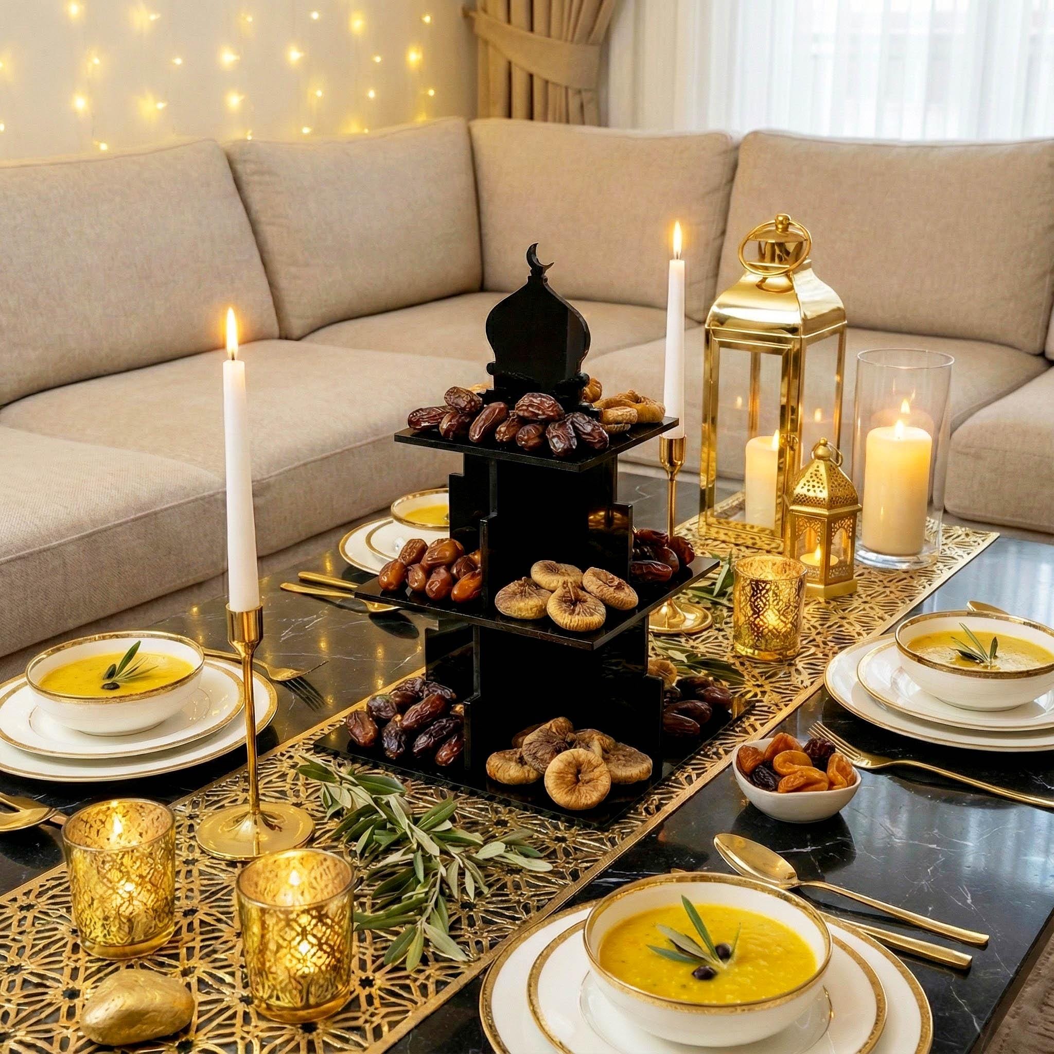Tafel dekken ramadan mubarak feestartikelen wit/goud 8x bordjes/8x drink bekers/20x servetten kerstversiering