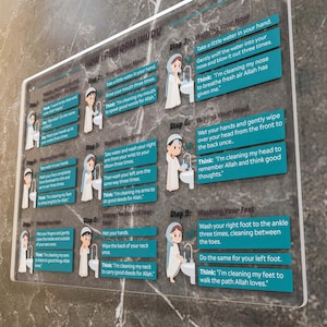 Stapsgewijze Wudu-gids voor kinderen Islamitische Wudu-kaart voor badkamer Muurkunst Educatief Ramadan-decor voor kinderen: