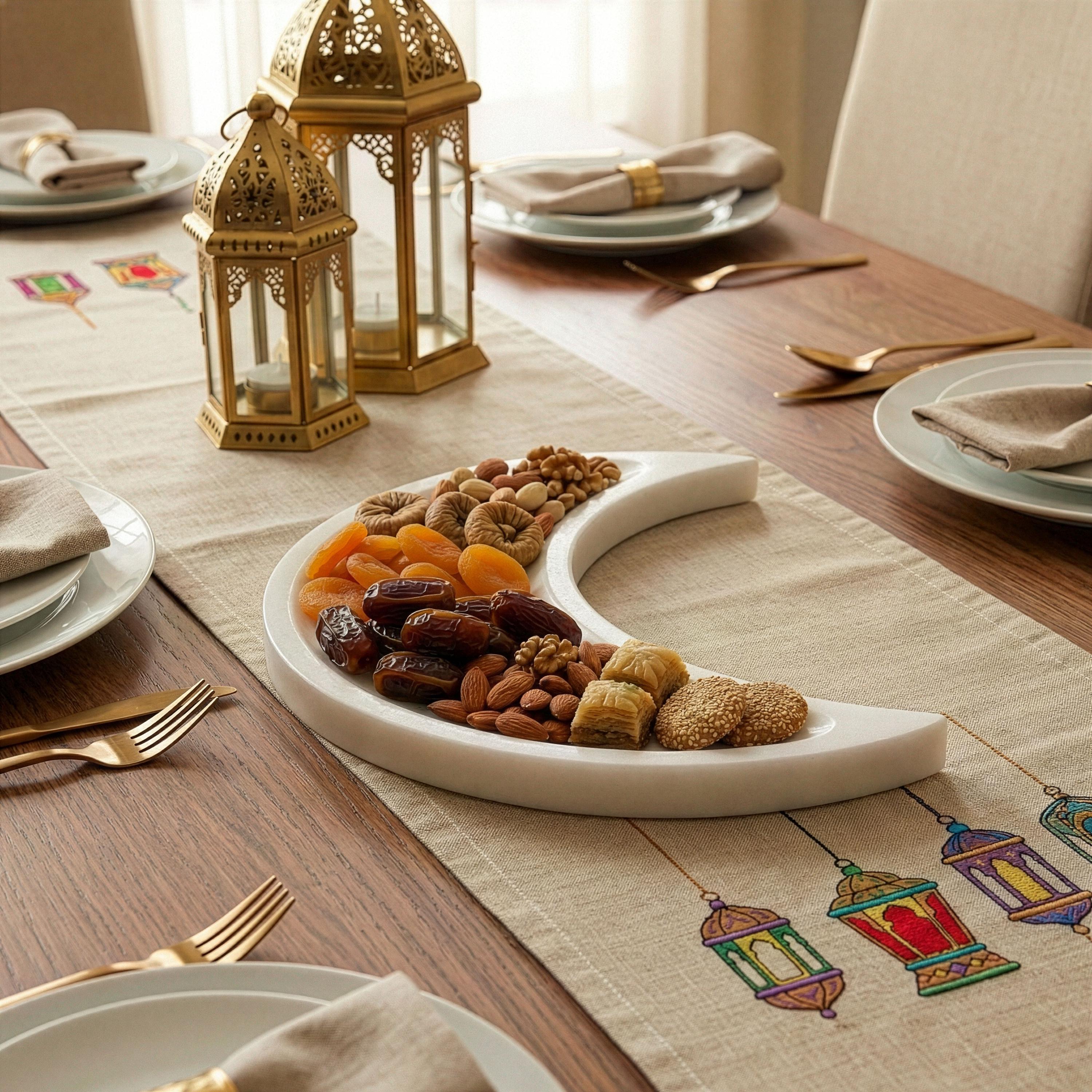 Ramadan Crescent Moon Tray Marble Serving Platter Ramadan Decoration ...