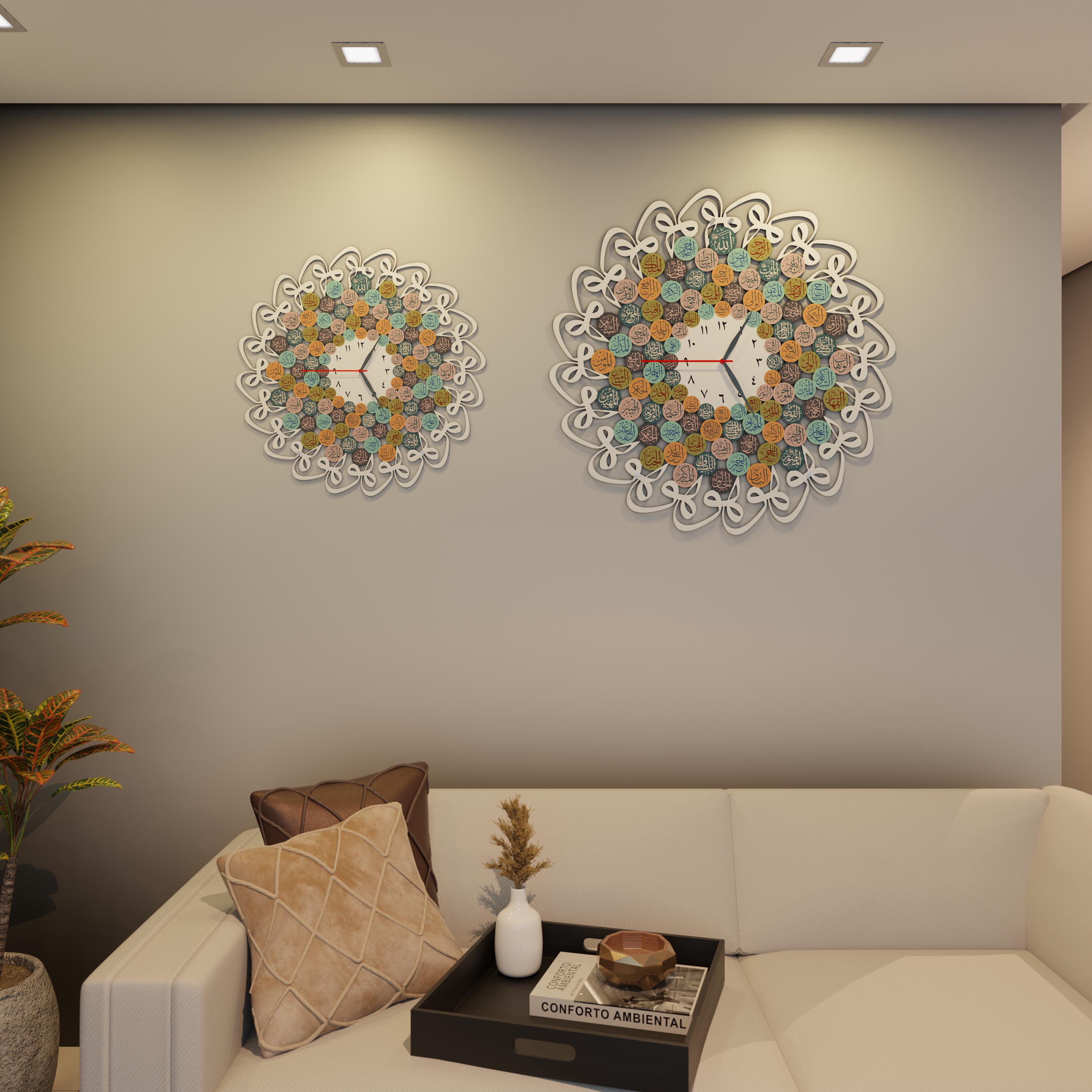 Metal Islamic Wall Clock 99 Names of Allah With Huwa Islamic Wall Art ...