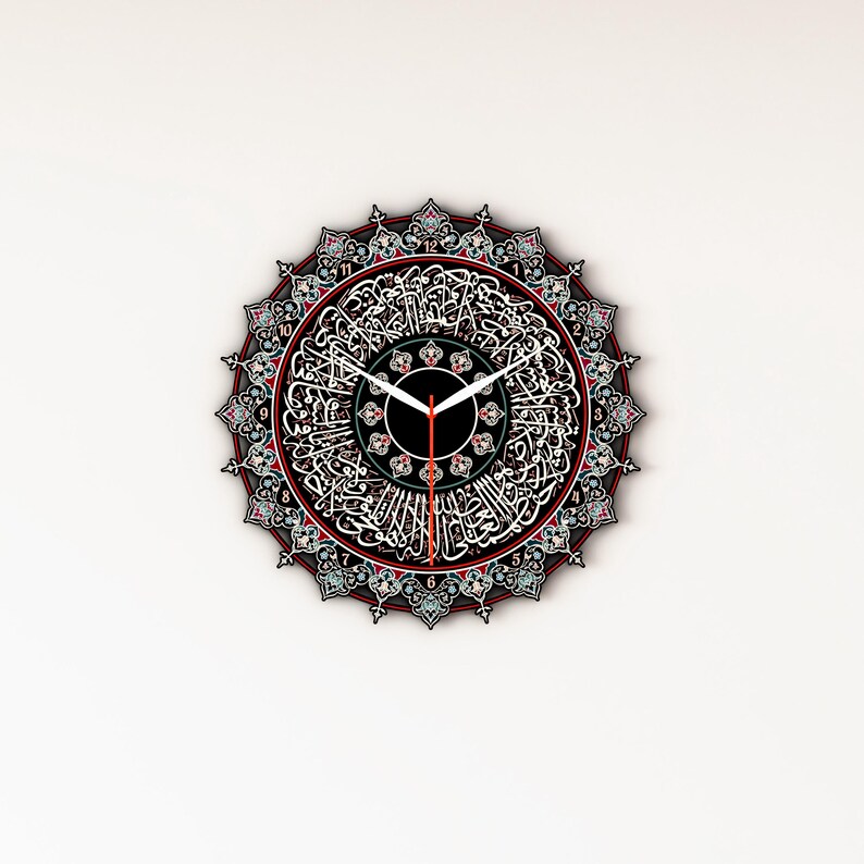 Islamitische metalen wandklok met Ayatul Kursi Allah Mohammed Arabische kalligrafie Islamitische kunst aan de muur Set moslim Home Decor Ramadan Eid Gift Ayatul Kursi Clock