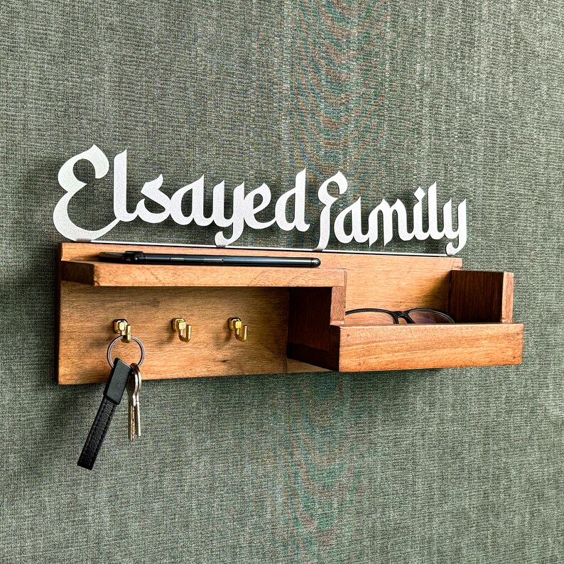 Walnut Key Rack Family Key Holder for Wall Solid Walnut Key Rack Entryway Mail and Key ...