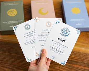 Islamisches Reflection Card Deck mit Holzständer 99 Namen von Allah, tägliche Duas und Hadith Ramadan Geschenke