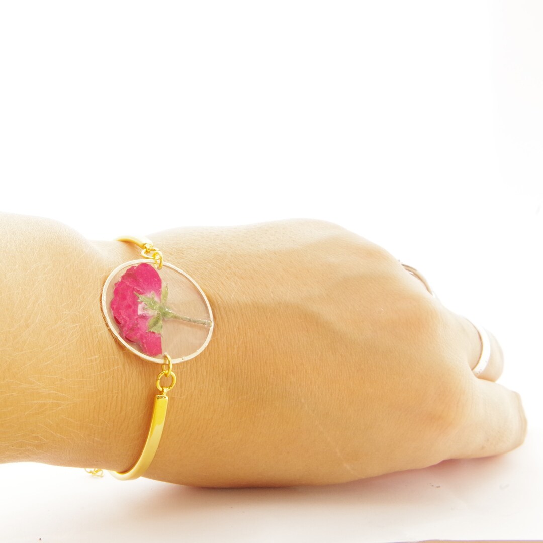 Rose Gold Color Bracelet With Pressed Flower is a Perfect Gift Etsy