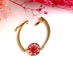 Bracelet argent inclusion de la fleur dentelle de la Reine Anne séchée rouge cadeau de Fête des Mères pour elle image 9