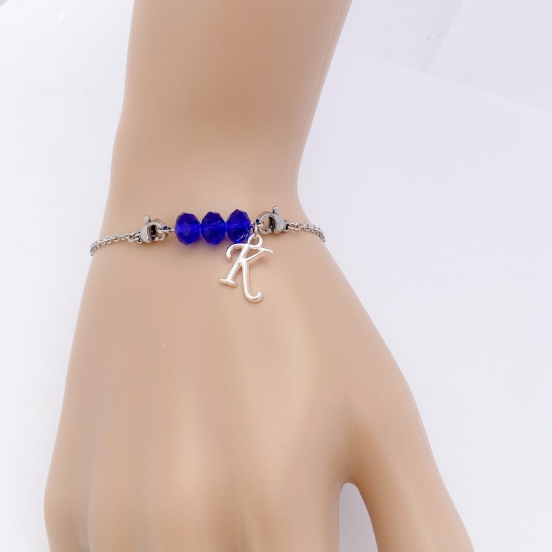 Silver color personalized bracelet with birthstone and initials gift for her