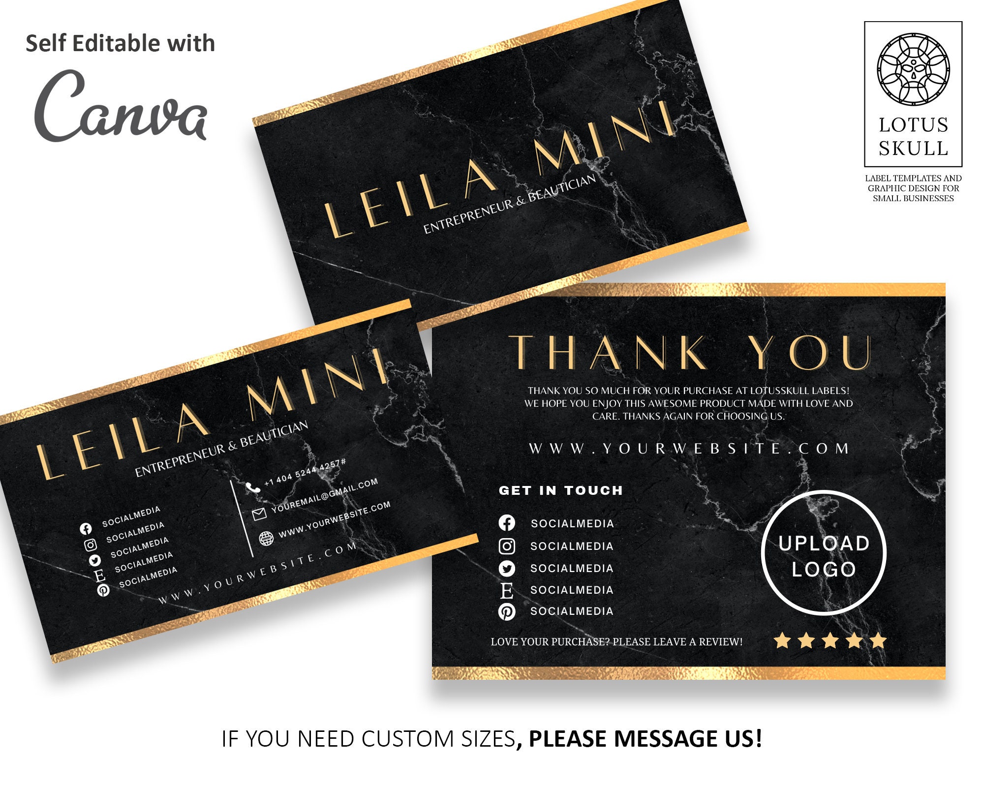 Luxury Black Gold Thank You Card Template Business Etsy
