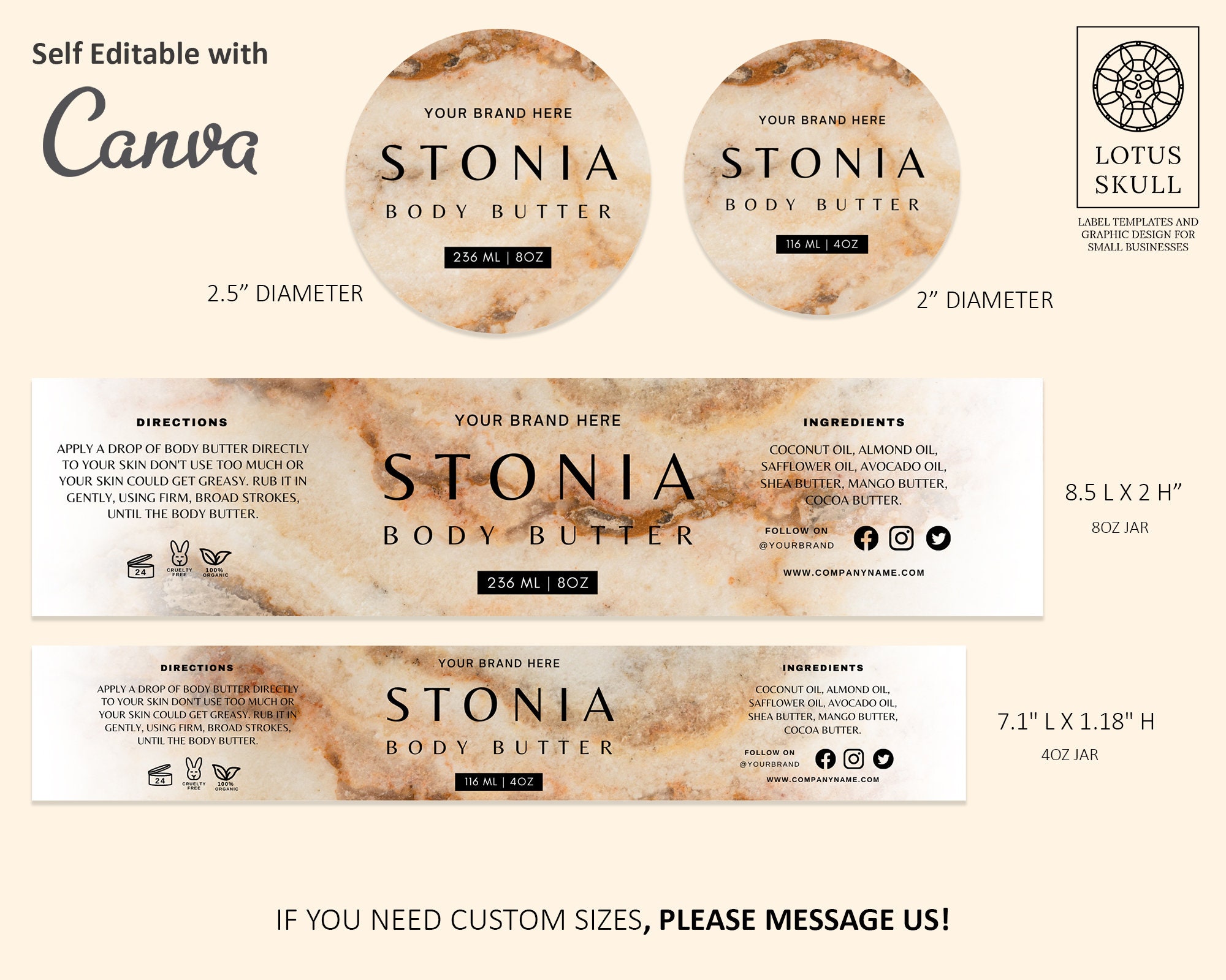 Editable Natural Stone Luxury Cosmetic Product Label Pack for - Etsy