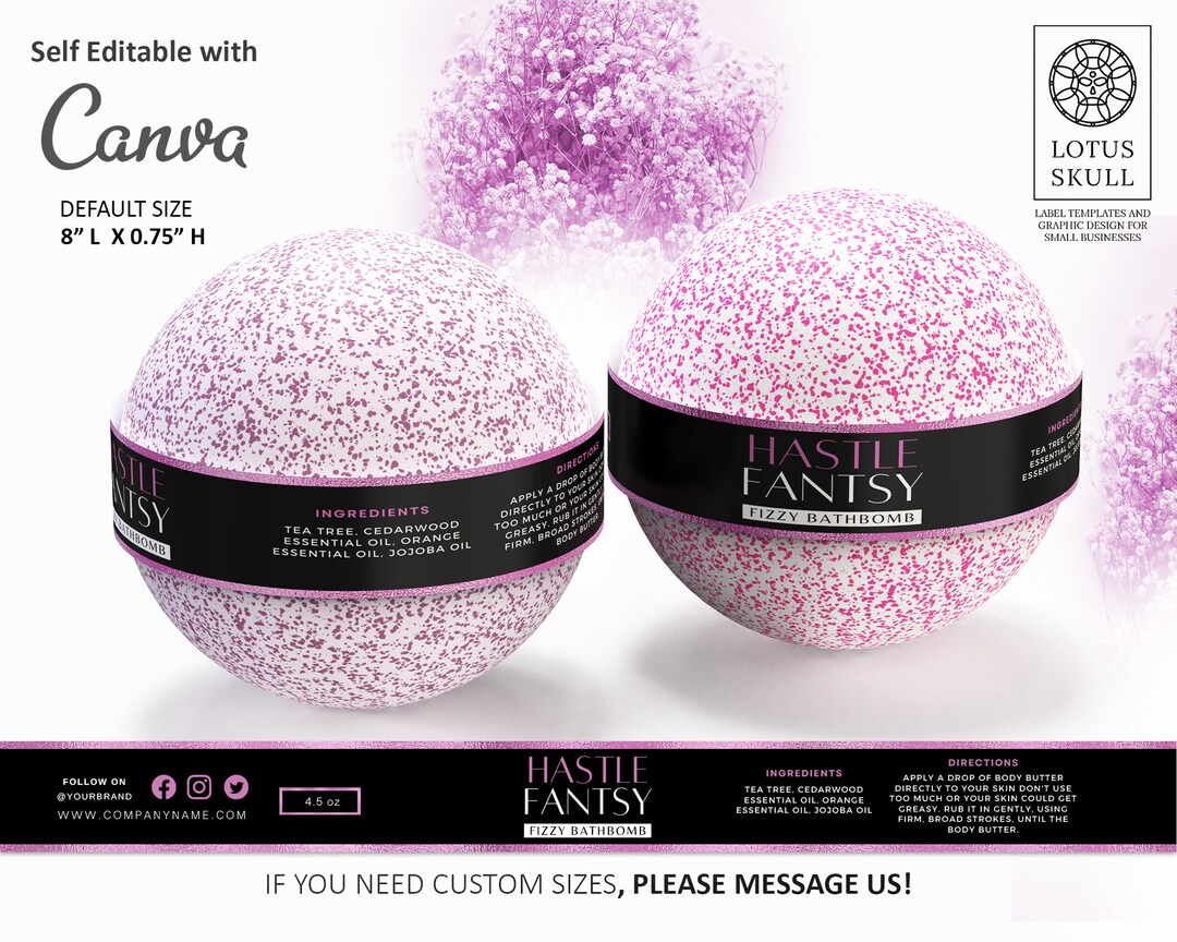 Editable Hot Pink Bath Bomb Label Template Belly Band,circle Sticker