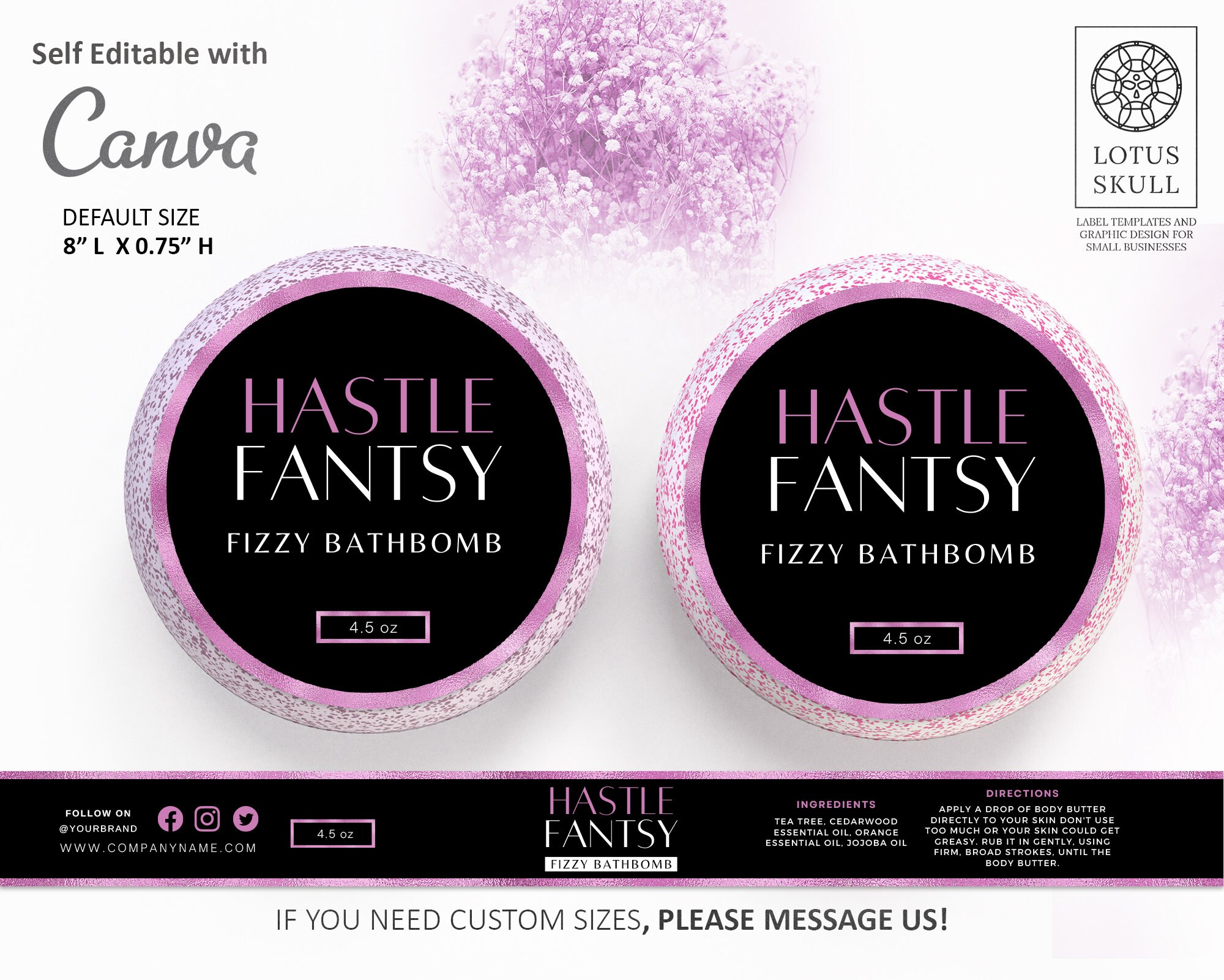 Editable Hot Pink Bath Bomb Label Template Belly Band,circle Sticker