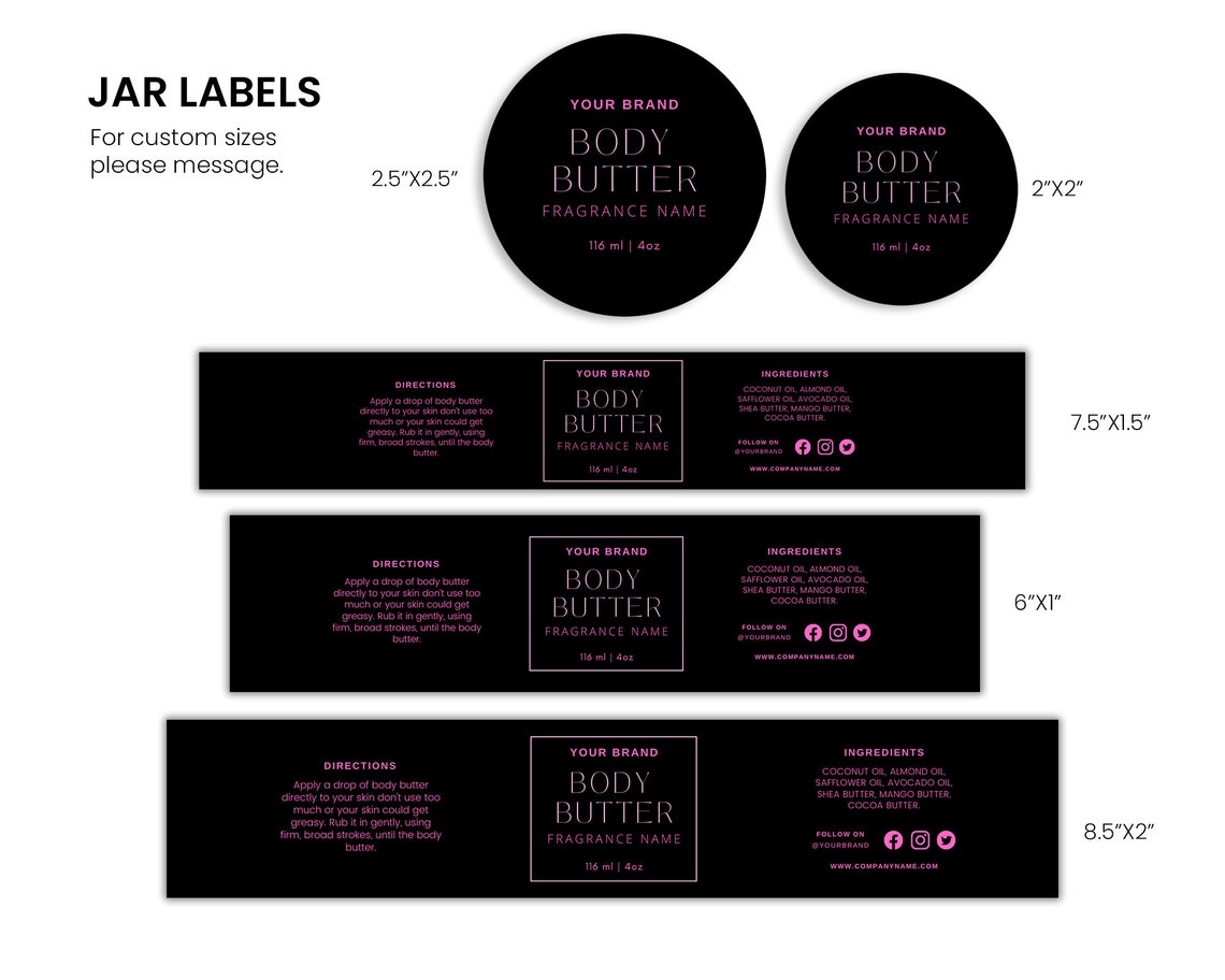 Editable Cosmetic Label Templates 4oz Jar labels 8 oz jar Etsy