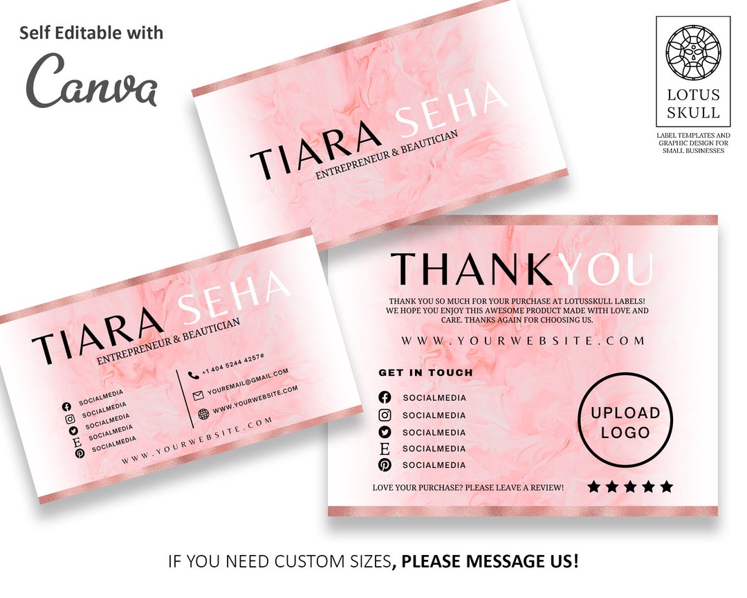 Editable Rose Gold Pink Thank You Card and Business Card Namecard,note