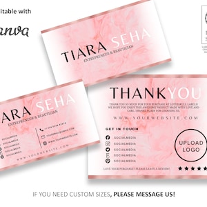 Carte de remerciement Rose Gold Rose modifiable et carte de visite - Namecard, Note, Etsy Merci, Order Insert Card, Purchase Card, Skincare, Cosmetic
