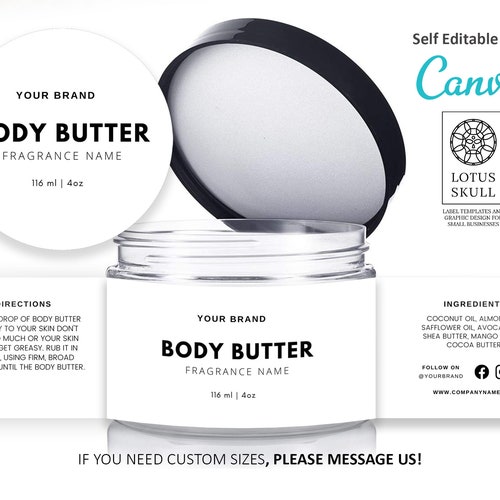 Body Butter Label Template Cosmetic Jar Label Wrap Around Etsy