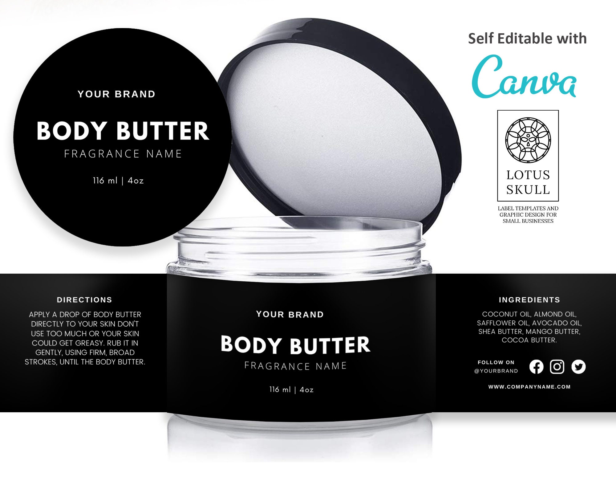 DIY Black Ink Label Template Jar Label for Body Butter | Etsy