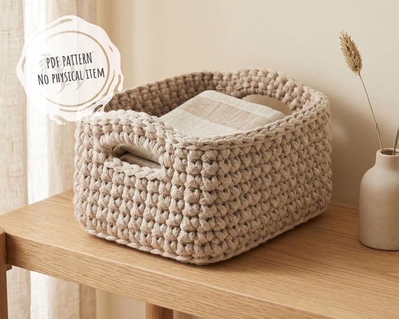 Crochet Basket PDF Pattern, Easy Basket Pattern, Storage Basket with Handle, Crochet Organizer, Digital Download