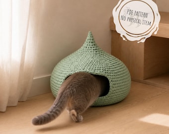 Crochet Cat Cave Pattern, Cat Bed Pattern PDF, Crochet Pet Bed and Onion Dome Cat House, Fabric Yarn Digital Download