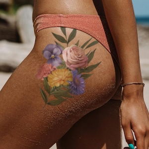 Custom Color Birth Flower Bouquet Tattoo, Child or Family Birth Month Design,  Personalized Floral Tattoo Art, Full watercolour tattoo