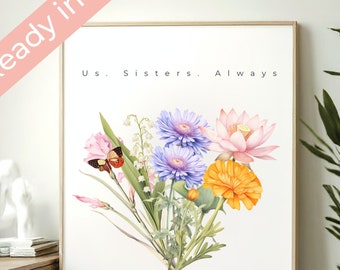 Sisters Gift from sister, Personalized Watercolor Birth Month Flower, Custom Family Gift for sister, Sister Portrait, Birth Flower Bouquet