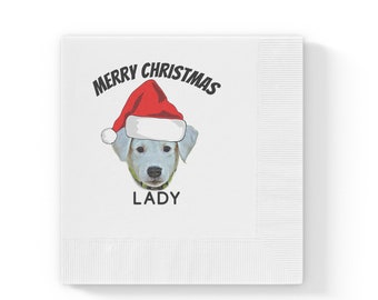 Personalized Christmas Napkins, Custom Illustrated Dog Photo Napkin, Christmas Party Napkins, Luncheon or Cocktail Napkins Serviette,