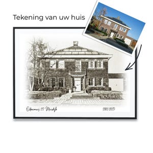 Huistekening Huisportret, Tekening van jouw huis of bedrijf, Tekening Schets van woning, Kado van makelaar, cadeau nieuw huis verhuizing