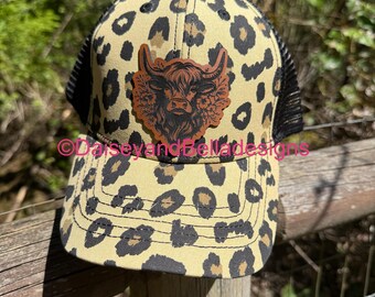 Highland Cow Patch Trucker Hat | Leopard Print, Ponytail 