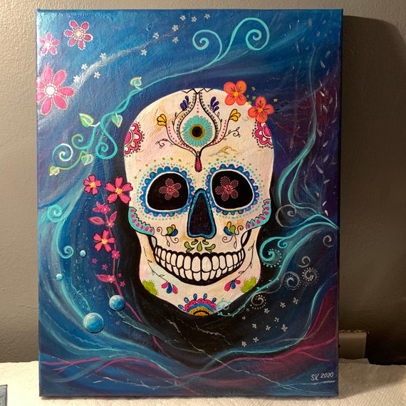 Sugar skull acrylic painting original one of a kind painting | Etsy