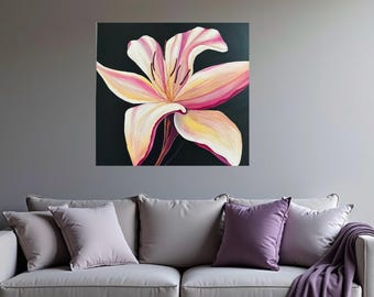 Lily flower abstract acrylic painting for your home decor. House warming gift. Floral decor