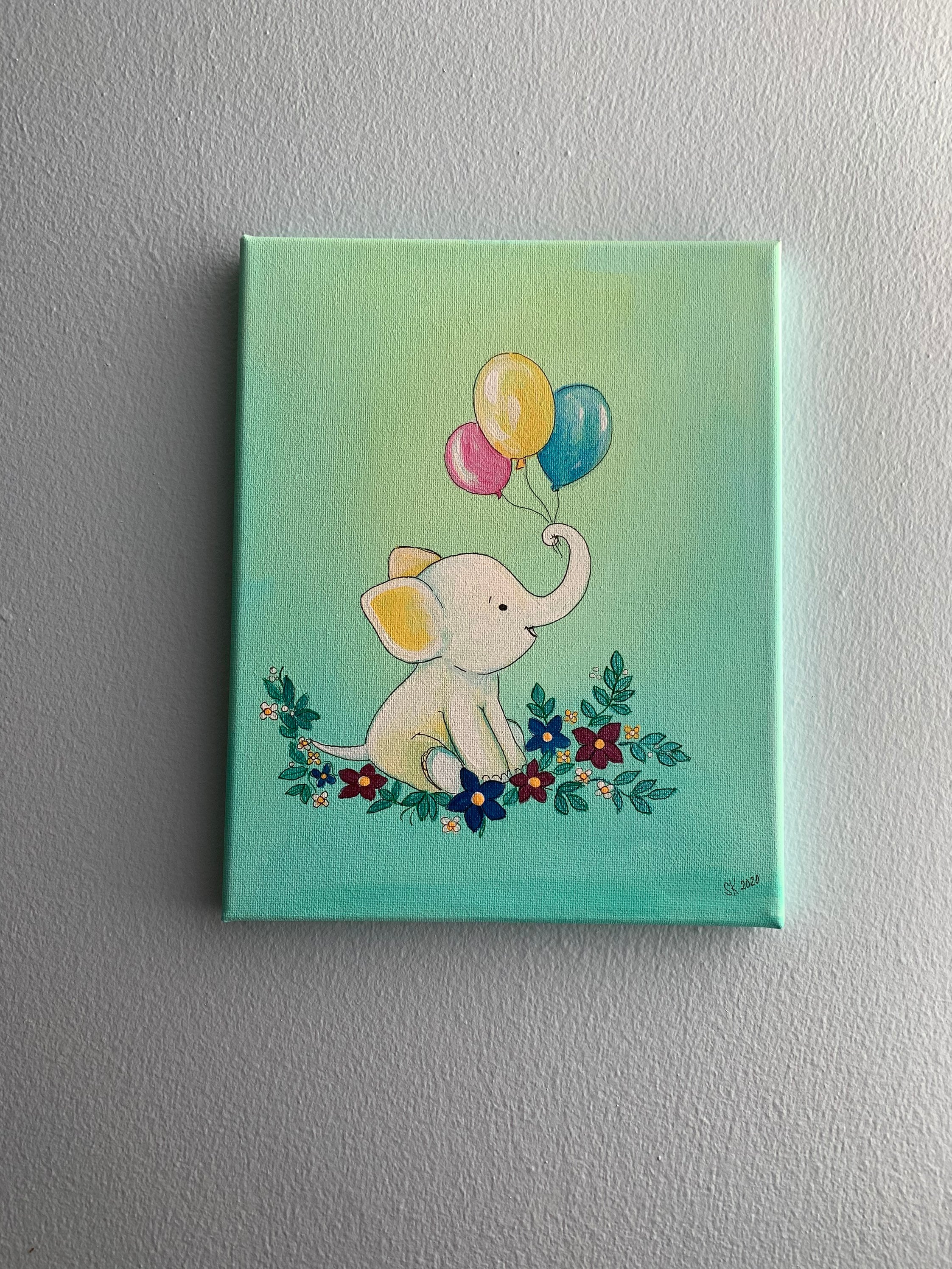 Butterfly Elephant Wall Art Canvas - Colorful Heart Balloon Print For Kids Nursery Decor, 20x20 Inch Framed - View #2