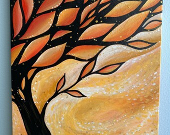 Golden Tree Acrylic Painting: Abstract Canvas Art
