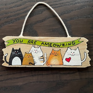 Katzenliebhaber Holzschild, Wandbehang Katzen, Ameowzing Schild, Fat Cats Schild/Hängend