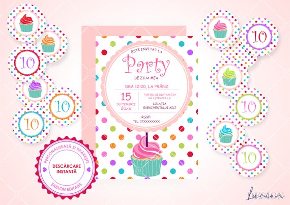Items Similar To Cupcake Invitație Zi De Naștere Suită Editabilă