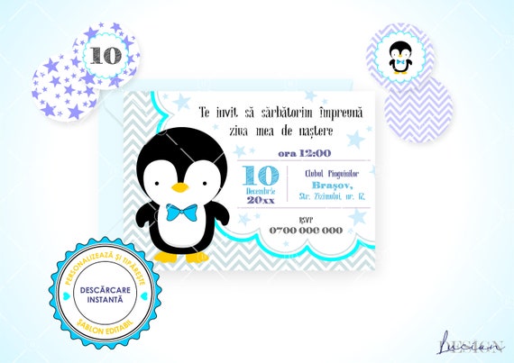 Items Similar To Penguin Invitație Zi De Naștere Suită Editabilă