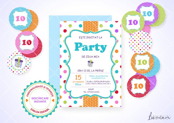 Items Similar To Polka Dots Invitație Zi De Naștere Suită