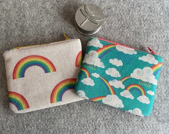 Rainbow fabric coin purse, small zipped pouch, fully lined. NHS, Pride, lovely gift