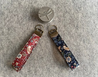 William Morris The Strawberry Thief red or blue key ring, key fob, bag charm, wristlet