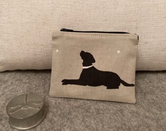 Black Labrador coin purse, small zipped pouch, gorgeous Clarke & Clarke fabric, lovely gift