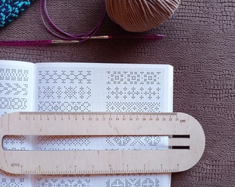 Wooden Jacquard Knitting Ruler: Diagram Reading Aid & Needle Gauge