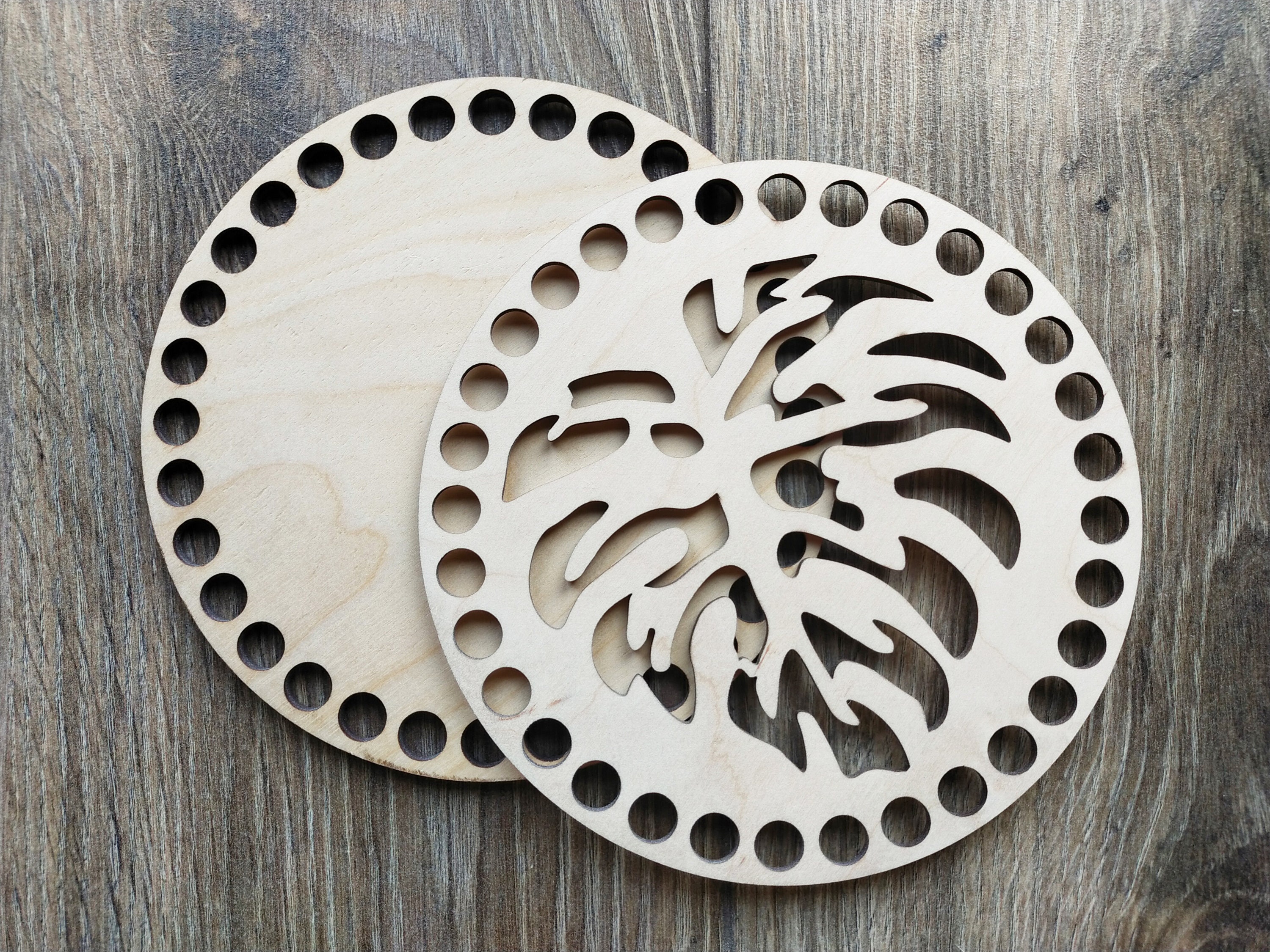 RFYTDCF Set di 6 Base di Legno per Cestini Uncinetto, Fondo Cesto Legno per Uncinetto Rotondo Base per Cestini Crochet per Cesto DIY Tessitura Artigianato Accessori