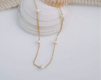 Malibu Pearl Necklace, Spaced Fresh Water Pearl Necklace, Real Fresh Water Pearl Necklace