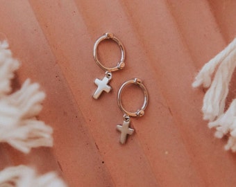 Tiny Cross Hoops, Dainty Cross Huggies Earrings, Meaningful Christian Jewelry, John 3:16, Christian Apparel, Faith Earrings, Baptism Gift