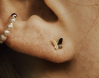 Butterfly Tiny Stud Earrings, Second Piercing Butterfly Earrings, Little Girls Earrings, Cute Dainty Feminine Butterfly Studs, Gold & Silver