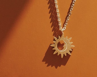 Soleil Sun & Moon Necklace, Gold Sunshine Necklace, Silver Moon Necklace, Fall Jewelry, Fall Necklace, Sun Necklace, Simple Pendant