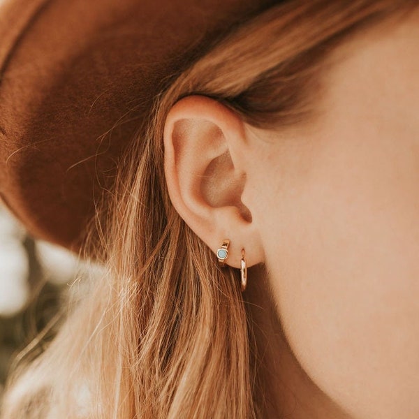 Turquoise Hoop Earrings, Double piercing, Huggies, Hoops, Cute Earrings, Live-in, Every day earring, Simple Hoops, Elegant Earrings