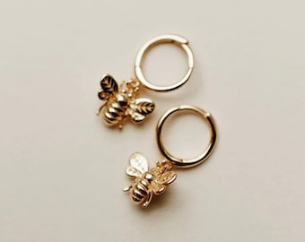 Honey Bee Hoops, Gold Filled Jewelry, Women's Unique Earrings, Classy Timeless Design, Popular Right Now, Bee Earrings, Gift for Her, Dainty