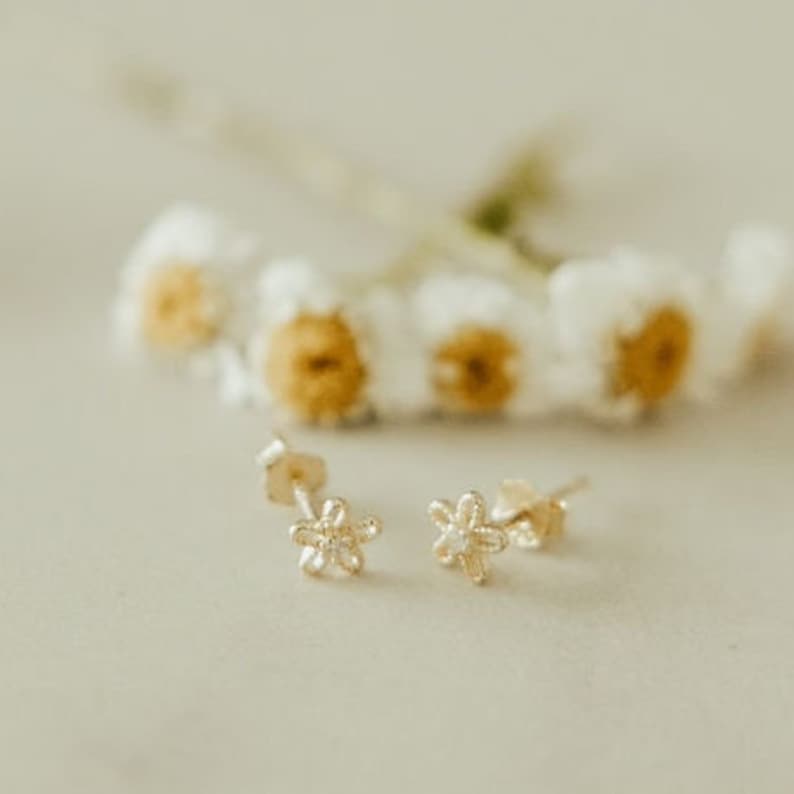 Mini Flower Studs, Small Dainty Gold Floral Earrings, Little Girl's Earrings, Bridesmaid Gift, Spring and Summer Jewelry, Trendy Earrings image 2