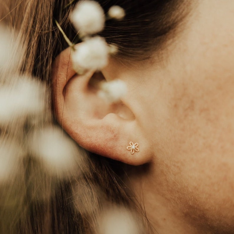 Mini Flower Studs, Small Dainty Gold Floral Earrings, Little Girl's Earrings, Bridesmaid Gift, Spring and Summer Jewelry, Trendy Earrings image 1