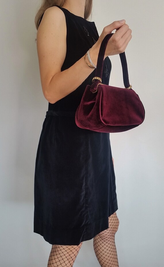 Vintage velvet bag | burgundy velvet flap bag | |